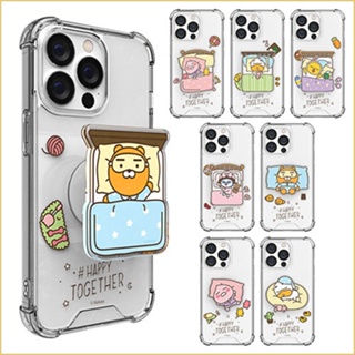 Kakao Friends - Happy togother Sleep edition clear bumper case with griptok set compatible for iPhone 14 13 12 12 11 pro max galaxy s23 s22 s21 ultra plus note 20 s20 fe s10