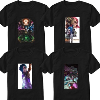 League of Legends Arcane Design Graphic Tees  Unisex White/Black Free Over Size T-Shirt F_01