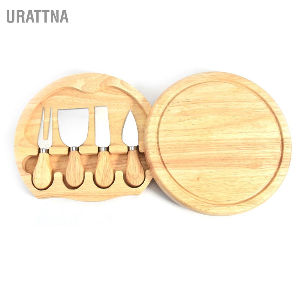 urattna-ชุดมีดชีสใบมีดสแตนเลสด้ามจับถนัดมือเครื่องตัดชีสพร้อมกล่องไม้สำหรับขนมปังพิซซ่า