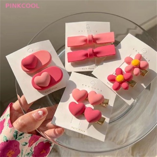 Pinkcool กิ๊บติดผม รูปดอกไม้ พีช หัวใจ โบว์ น่ารัก สีชมพู เครื่องประดับผม สําหรับเด็กผู้หญิง ขายดี