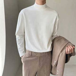 เสื้อยืดแขนยาวลําลอง คอกลม คอเต่า ผ้าฝ้าย สวมใส่สบาย แฟชั่นฤดูใบไม้ร่วง สําหรับผู้ชาย