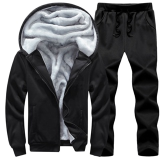 แจ็คเก็ตผู้ชายฤดูหนาวที่มีคุณภาพสูงสบาย ๆ คอแฟชั่นกำมะหยี่เสื้อ + กางเกงขายาว M-4XL