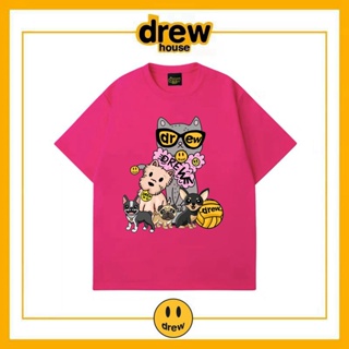 Drew House Cartoon Puppy Smiley Face Print Short-Sleeved Female Street Wear Justin Bieber Loose Pure Cotton Couple _01