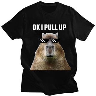 ขายเสื้อยืดผ้าฝ้ายพรีเมี่ยม ใหม่ เสื้อยืดลําลอง ผ้าฝ้าย แขนสั้น พิมพ์ลาย Ok I Pull Up Capybara ทรงหลวม สไตล์โกธิค แฟชั่น