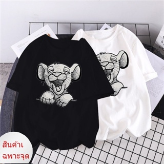 T-Shirt Disney Cartoon Printed The Lion King Mickey Loose Fit White Black Summer Fashion For Women_01