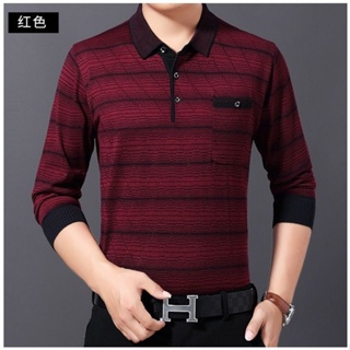 Pocket POLO shirt mens middle-aged father wears moisture absorption and perspiration long-sleeved T-shirt middle-aged grandfather wears spring wide version breathable lapel Tee father coat