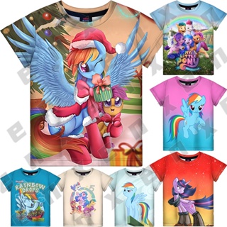 Enx เสื้อยืดแฟชั่น พิมพ์ลายม้า My Little Pony Rainbow 3D สําหรับเด็ก 3-13 ปี