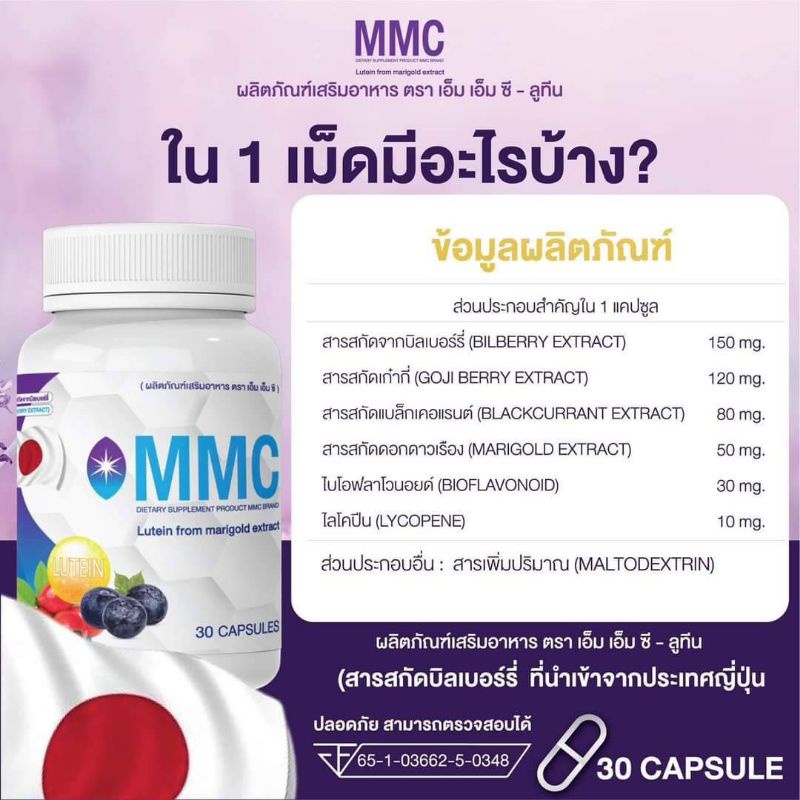 ภาพสินค้าMMC LUTEIN เอ็มเอ็มซี วิตามินบำรุงสายตา จากร้าน 999_ishop บน Shopee ภาพที่ 4