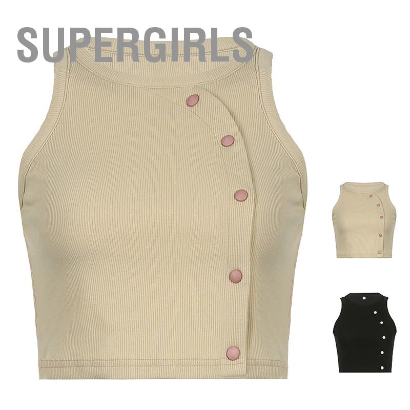 supergirls-ผู้หญิง-เสื้อกล้าม-คอกลม-ลําลอง-สีพื้น-สลิมฟิต-เสื้อถัก-แขนกุด-พร้อมตัวยึดสแน็ป