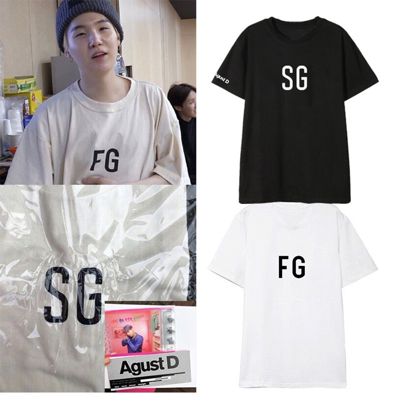 ใหม่เอี่ยมbts-suga-เสื้อยืดแขนสั้นสีขาวดํา