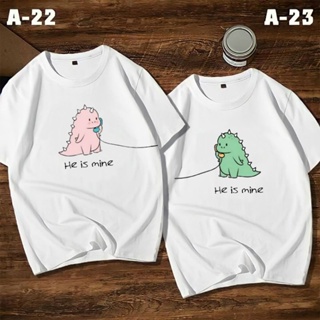 เสื้อยืดผู้ Valentine Dino Adult Male And Female Couple T-Shirts / Valentines Day Couple Dino Unisex Distro เสื้อยืด S-