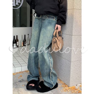 DaDulove💕 New Korean Version Y2K WOMENS Jeans High Waist Loose Raw Edge Mopping Pants Large Size Trousers