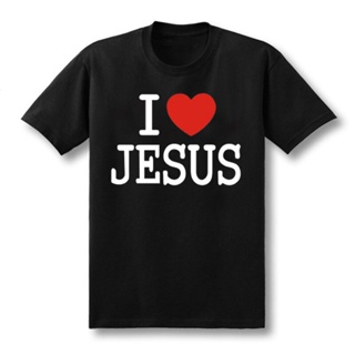 เสื้อยืดผ้าฝ้ายพรีเมี่ยม เสื้อยืดแขนสั้น ผ้าฝ้าย 100% พิมพ์ลาย I Love Jesus Christian แฟชั่นฤดูร้อน สําหรับผู้ชาย_04