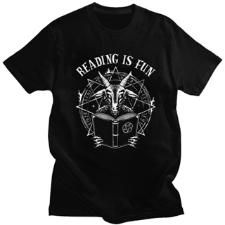 Baphomet T Shirt Satan Demon Geeks Reading Is Fun Tee Tops Men Pop Culture Parody Digital Print 100% Cotton T-Shirt_01