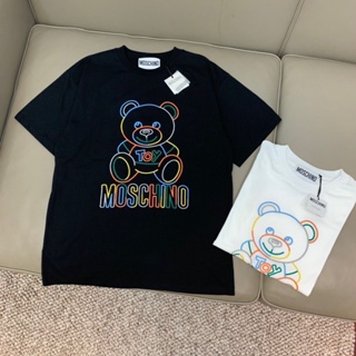 Mens and womens same style couple tee MOS-CHINO fashion casual rainbow bear print large size short-sleeved T-shir_07