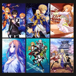 สติกเกอร์โปสเตอร์ ฟิล์มกาว ลายการ์ตูนอนิเมะ Sword Art Online Kirito Asuna Yuuki Asuna สไตล์ญี่ปุ่น สําหรับติดตกแต่งผนังห้องนอน หอพัก