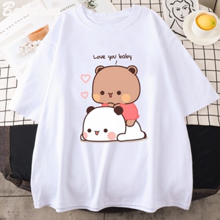 Bubu Dudu Panda Bear T Shirt Cartoon Love You Couple Tops Cute Print 2022 Summer O-neck Pure  Casual Harajuku Woman_07