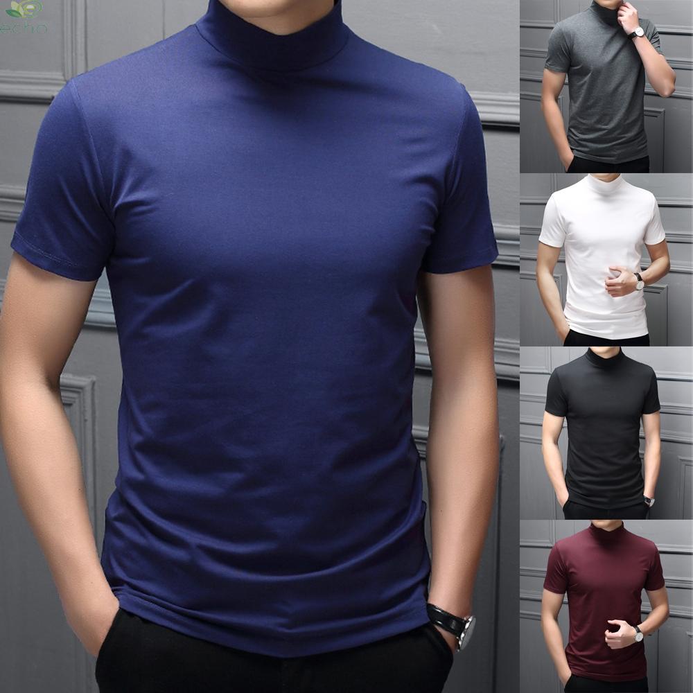 echo-mens-turtle-neck-basic-plain-blouse-t-shirt-pullover-short-sleeve-bottoming-tops-echo-baby