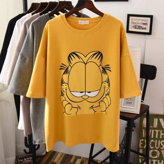 Ready Stock Women Korean cartoon cat plus size cotton loose short sleeve Tshirt_08