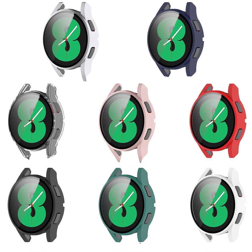 เคส-pc-และฟิล์มนิรภัย-กันฝุ่น-กันตก-หลากสี-สําหรับ-samsung-galaxy-watch4-40-มม-44-มม