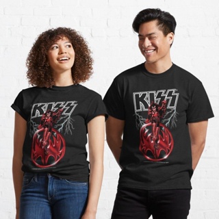 เสื้อยืดผ้าคอตตอน เสื้อไม่ต้องรีด เสื้อยืดแขนสั้น เสื้อยืดผ้านิ่ม คอกลม Kiss band  - Demon Classic T-Shirt 821487099610
