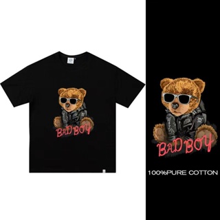 M-3XL Bad Boy Teddy Bear Oversized Short Sleeve Large Loose Cotton T-Shirt Couple Clothes Unisex Baju Lelaki 大码宽松 纯_02