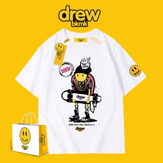 drew smiley face t-shirt house men and women all-match casual loose cotton summer Justin Bieber high street_03