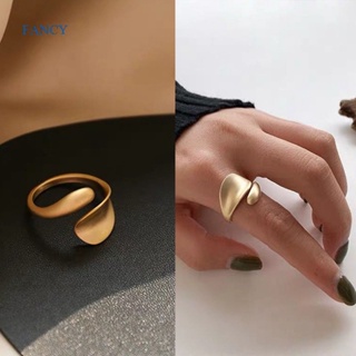 Fancy แหวนแต่งงาน แบบเปิด เรียบง่าย สีทอง เครื่องประดับแฟชั่นเกาหลี สตรีท ปรับได้ สําหรับผู้หญิง