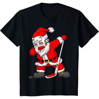 เสื้อยืดขนาดบวกคอกลมการ์ตูนคริสมาส เสื้อยืด พิมพ์ลายคริสต์มาส Santa Dabbing Hockey Player s s Dab
