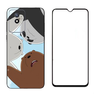 เคสโทรศัพท์มือถือซิลิโคน ขอบสี่เหลี่ยม ลายหมี พร้อมกระจกนิรภัย สําหรับ Vivo Y11 2023 Y02A Y02