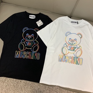 Mens and womens same style couple tee MOS-CHINO fashion casual rainbow bear print large size short-sleeved T-shir_07