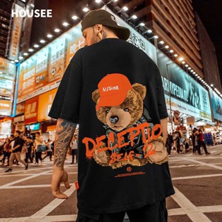 ins short-sleeved plus size bear print T-shirt mens tide European and American high street couples summer five-poi_07