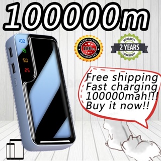 พาวเวอร์แบงค์ 100000Mah พาวเวอร์แบงค์ไร้สาย หน้าจอกระจก ความจุเยอะ แบบพกพา 2 สาย