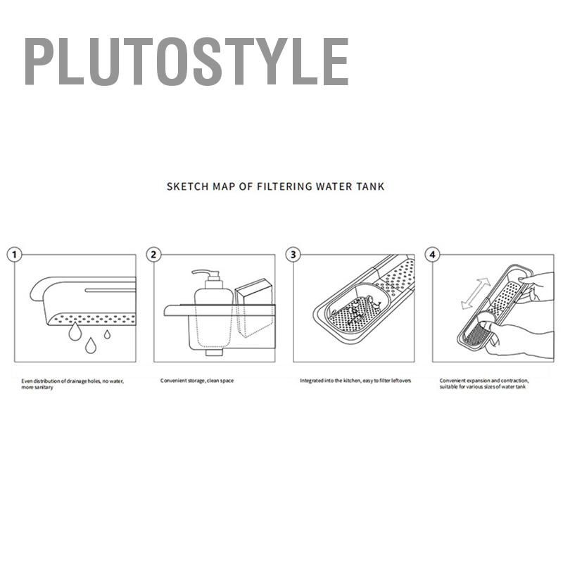 plutostyle-ราวแขวนอ่างล้างหน้าแบบกลวงหดได้ราวแขวนออกแบบที่วางฟองน้ำพลาสติกสำหรับอ่างล้างจาน