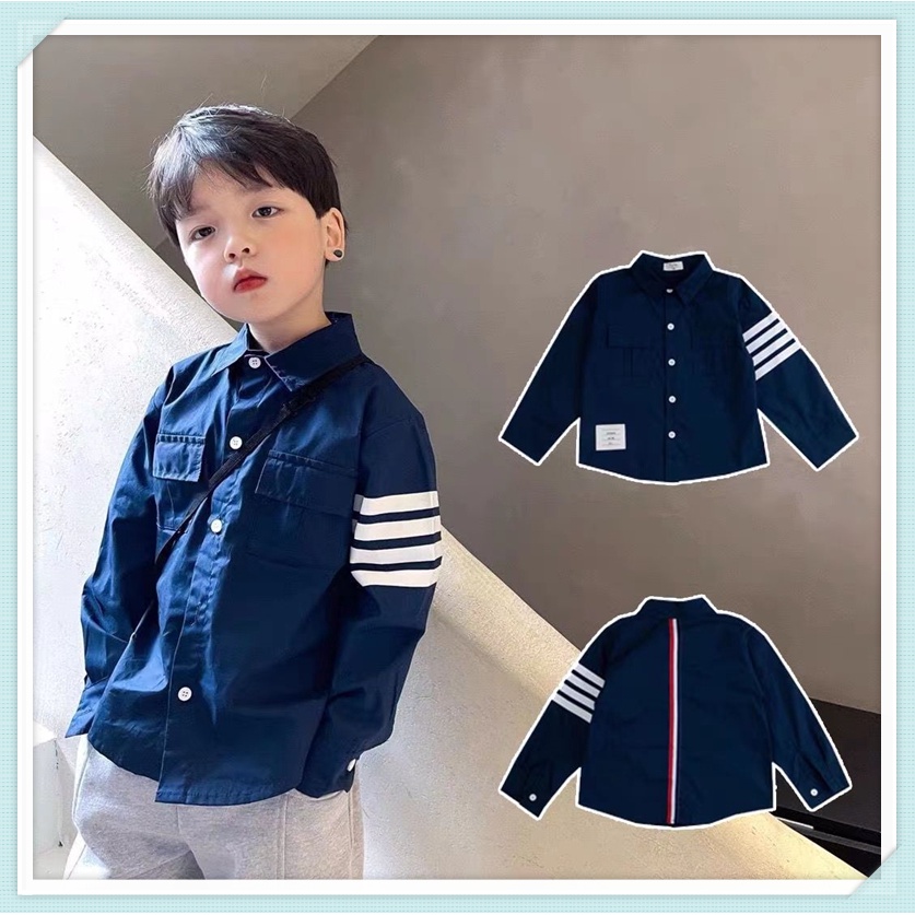 เสื้อแขนยาวเด็กชาย-2023-ฤดูใบไม้ผลิและฤดูใบไม้ร่วงใหม่เด็กชายสไตล์เกาหลีแฟชั่นหล่อลายทางเสื้อโปโลท็อปส์