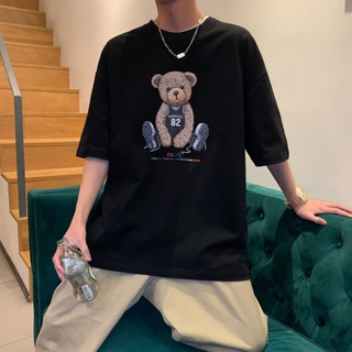 Fashion Trend Teddy bear graphic printing short-sleeved T-shirt Korean style Plus Size Men women Casual Round colla_02