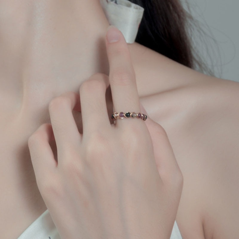 แหวนลูกปัดทัวร์มาลีน-เรซิ่น-แฮนด์เมด-สีรุ้ง-สไตล์วินเทจ-แฟชั่นสําหรับผู้หญิง
