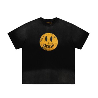 2022 New Drew House Short Sleeve Washed Do Old Smiley Printing O-Neck Men Women Summer Tshirt Casual Tops Tee_01