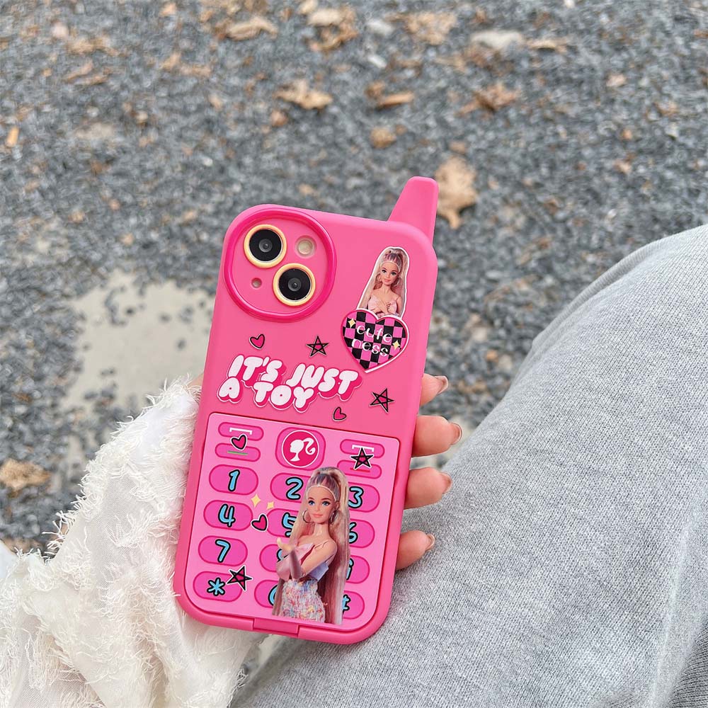 เคสโทรศัพท์มือถือนิ่ม-กันกระแทก-ลายบาร์บี้น่ารัก-พร้อมกระจกพับได้-สําหรับ-iphone-12promax-14promax-11-11promax-12pro-13-13pro-13promax-14-14pro-14plus