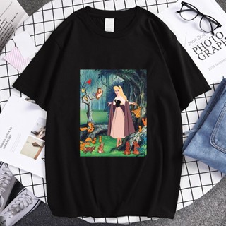 Mens T-Shirts all-match casual Snow White Alice Princess Harajuku Cartoon Print Casual O-Neck Pulloer Short Sleee _01