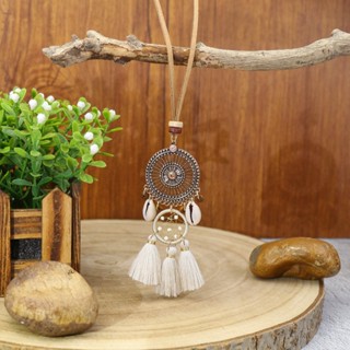 Boho สร้อยคอเชือกยาว จี้ตาข่ายดักฝัน ประดับพู่ ผ้าฝ้าย ทรงกลม สีขาว สไตล์วินเทจ เครื่องประดับ สําหรับผู้หญิง