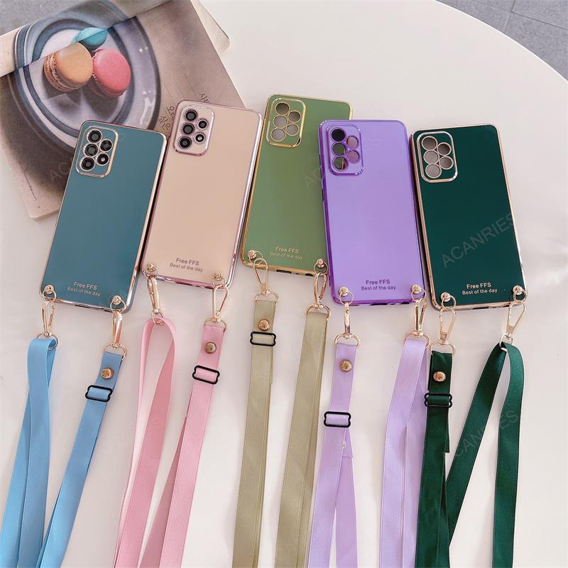 เคสโทรศัพท์ซิลิโคน-tpu-แบบนิ่ม-ชุบไฟฟ้า-พร้อมสายคล้องคอ-ป้องกันเลนส์กล้อง-สีแคนดี้-สําหรับ-oppo-a96-4g-5g-a36-a76-a95-a-96-36-76-95