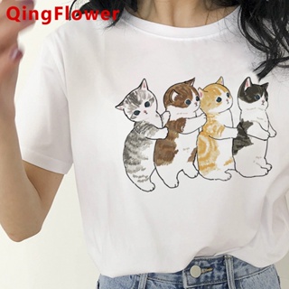 เสื้อยืด พิมพ์ลายแมว สไตล์ญี่ปุ่น ฮาราจูกุ สําหรับผู้หญิง