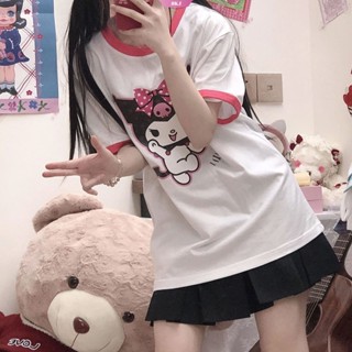 เสื้อยืดลําลอง แขนสั้น พิมพ์ลายการ์ตูนอนิเมะ Sanrio Kuromi Y2K ทรงหลวม โอเวอร์ไซซ์ สไตล์เกาหลี แฟชั่นฤดูร้อน สําหรับสตรี คู่รัก