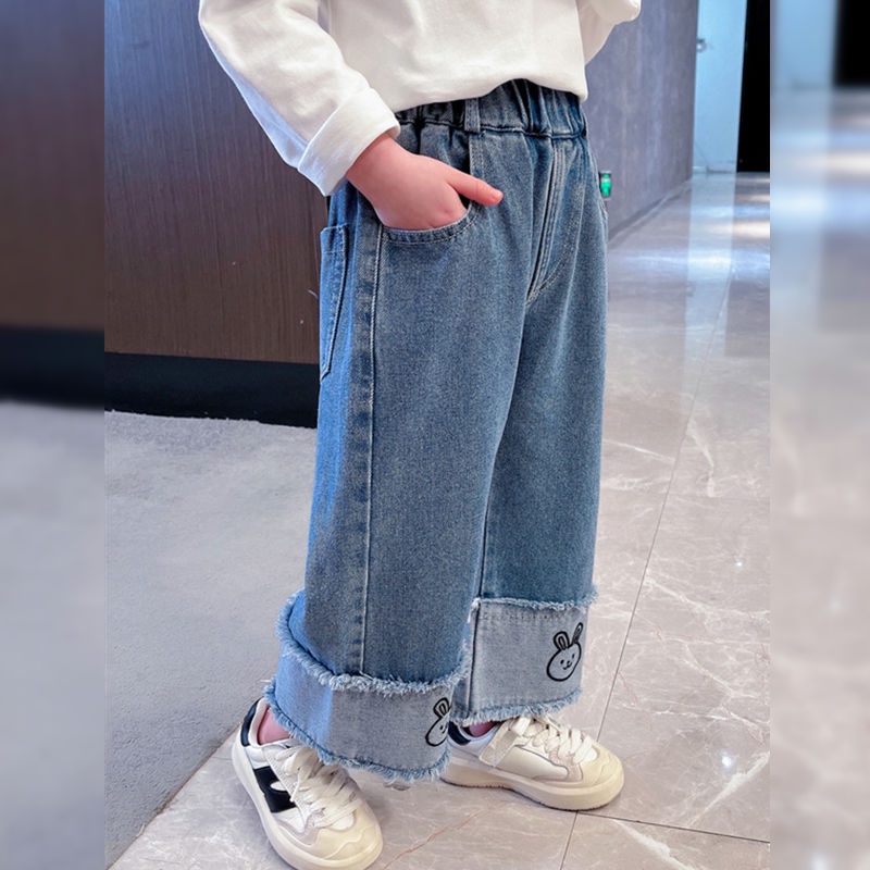 กางเกงยีนส์เด็ก-ขายาว-สไตล์เกาหลี-ผ้ายีนส์แท้ฟอกนิ่ม-ใส่สบาย-น่ารัก