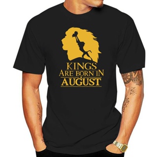 เสื้อยืดผ้าฝ้ายพิมพ์ลายขายดี เสื้อยืดผ้าฝ้าย พิมพ์ลาย Kings Are Born In August The Lion King สีดํา สําหรับผู้ชาย S-_05