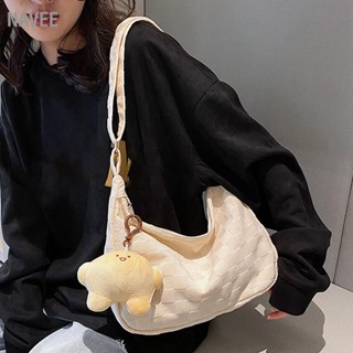 NAVEE👜👜 กระเป๋าสะพายไหล่เดียวผู้หญิงสีบล็อกผ้าฝ้ายแฟชั่นแบบพกพาปรับความยาวกระเป๋าสะพายความจุขนาดใหญ่