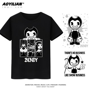 Bandy and the ink machine แขนสั้น bendy เกมอุปกรณ์ต่อพ่วงพิมพ์เสื้อยืดผ้าฝ้ายแท้หลวมเสื้อผ้าผู้ชายและผู้หญิงครึ่งแขน