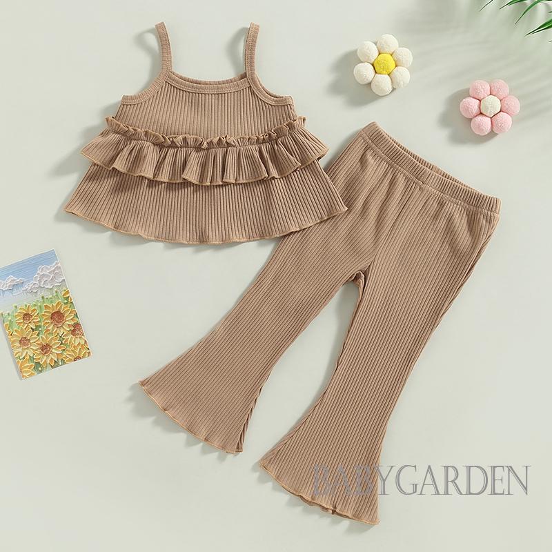 babygarden-1-6-ปี-ชุดเสื้อผ้าเด็กผู้หญิง-เสื้อยกทรง-ระบายชั้น-กางเกงขาบาน-สีพื้น