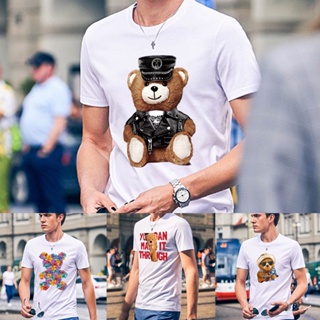 2022 Men Clothing Short Sleeve T-shirt Summer Fashion Harajuku Bear Print Casual O Neck Tees All-match Male Clothes_07